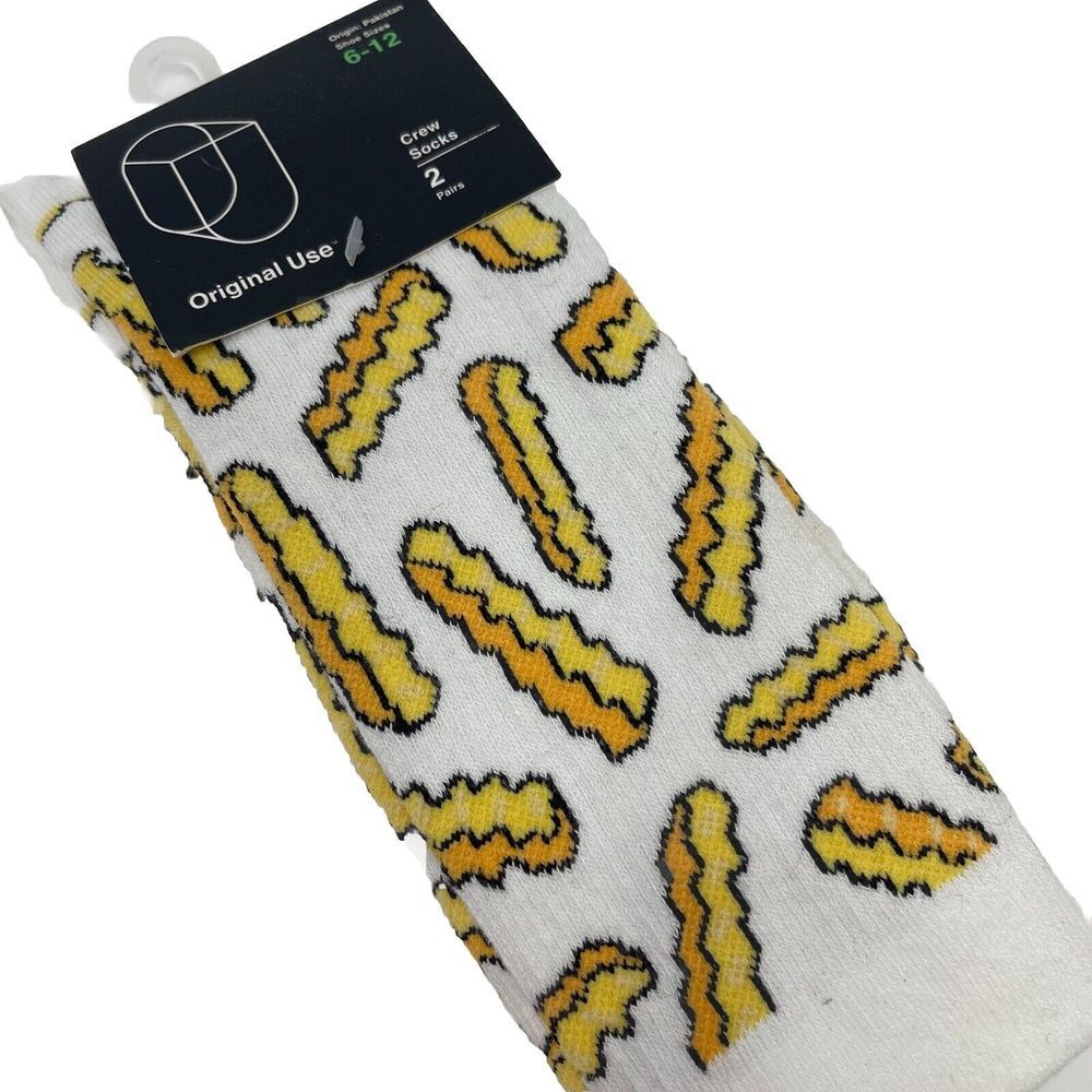 Original Use NWT Men's Striped‎ & French Fries 2pk Crew Socks Size 6-12